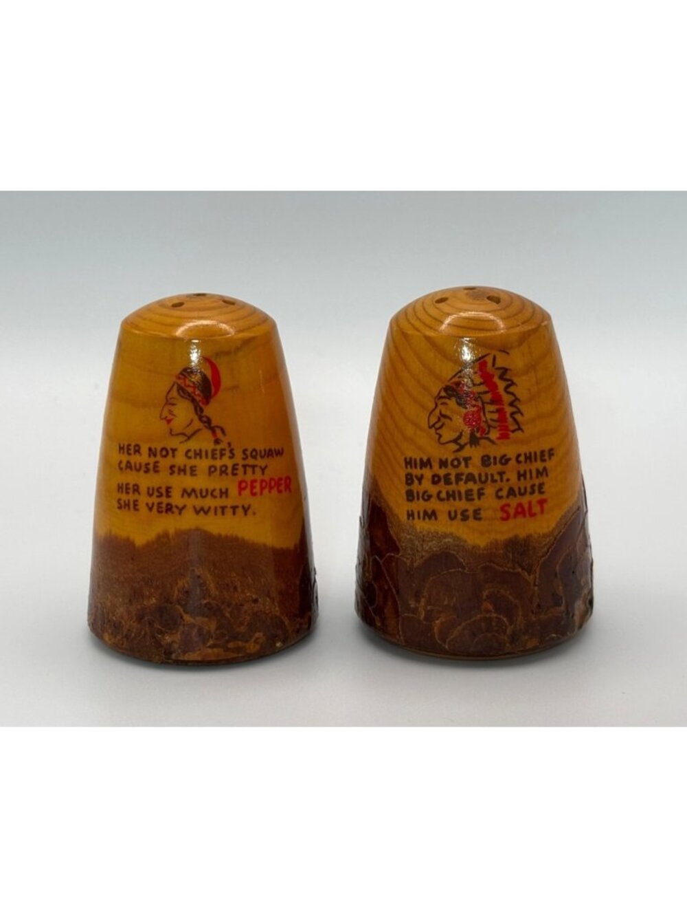 Vintage Lassen National Park Wooden Tribal Native American Salt & Pepper Shakers
